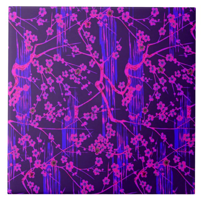 PINK BLUE SAKURA BLUME Japanisches Blumenmuster Fliese (Vorderseite)