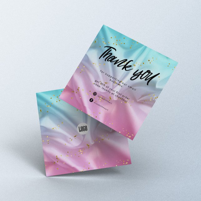 Pink Blue Satin Glitzer Business Danke Karte (Von Creator hochgeladen)