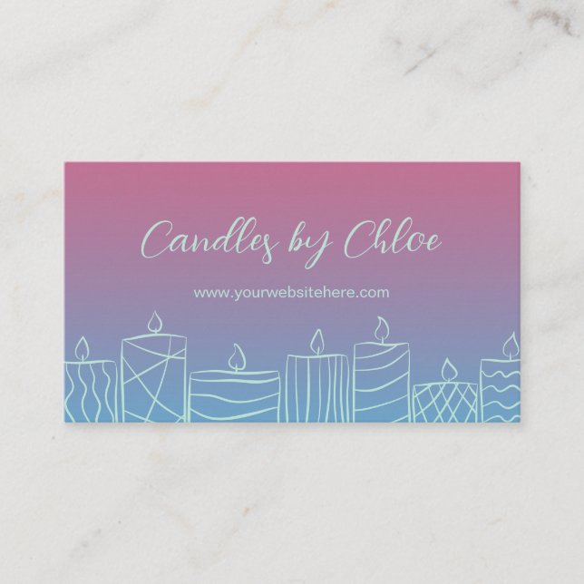 Pink & Blue Scribbled Candles Candle Maker QR Code Visitenkarte (Vorderseite)