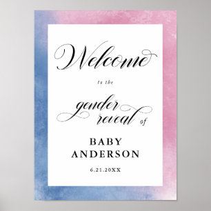 Pink & Blue Script Gender Reveal Willkommen Poster
