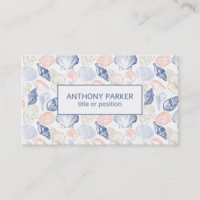 Pink & Blue Seashells Business Card Visitenkarte (Vorderseite)