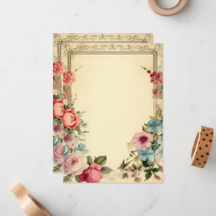 Pink Blue Shabby Vintag antike Blumengestation Mitteilungskarte