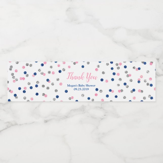 Pink Blue Silver Baby Dusche Wasser Flasche Etiket Wasserflaschenetikett (Einzelnes Label)