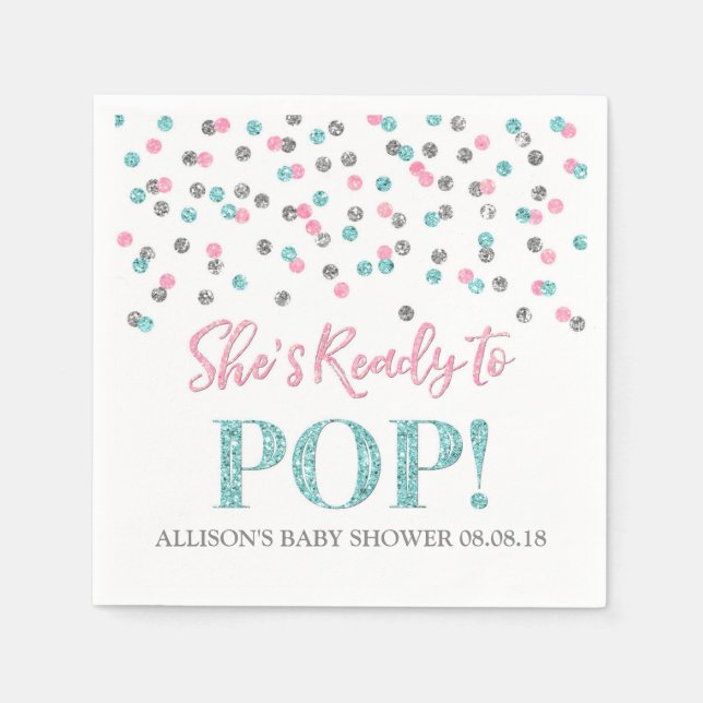 Pink Blue Silver Dots Sie ist bereit zum Pop Serviette (Vorderseite)