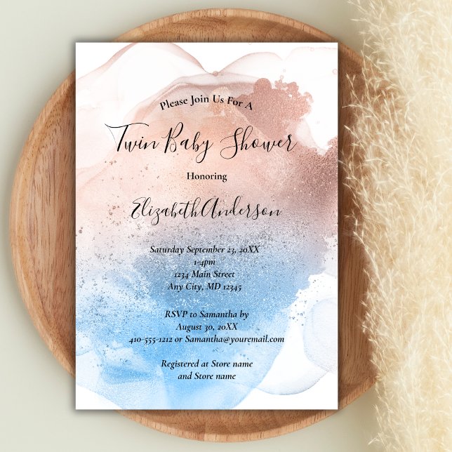 Pink Blue Splash Baby Boy Girl Twins Baby Dusche Einladung (Pink Blue Twin Baby Shower Invitation)