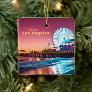 Pink & Blue Sunset Santa Monica Pier Los Angeles Keramikornament