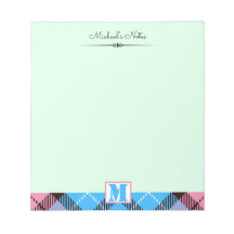Pink Blue Tartan Personalisierter Script Monogram 
