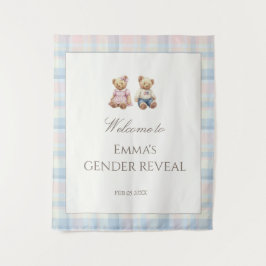 Pink Blue Teddy Bear Baby Shower Wandteppich