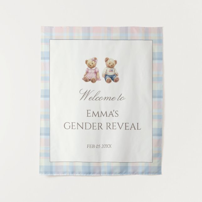 Pink Blue Teddy Bear Baby Shower Wandteppich (Vorderseite)