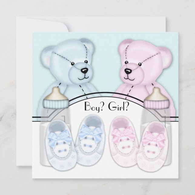 Pink Blue Teddy Bear Gender Reveal Einladung (Vorderseite)