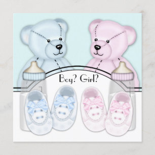 Pink Blue Teddy Bear Gender Reveal Einladung