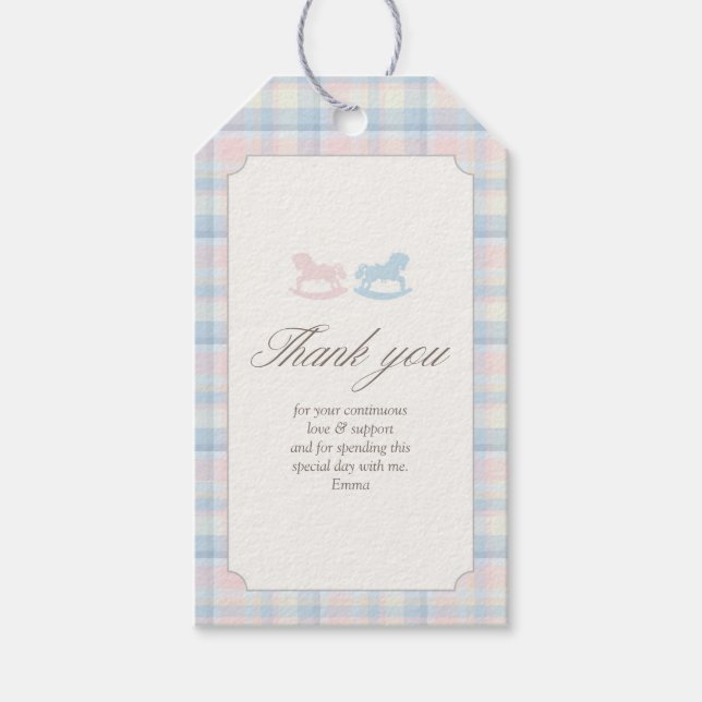 Pink Blue Teddy Bear Rectangle Gender Reveal Geschenkanhänger (Vorderseite)