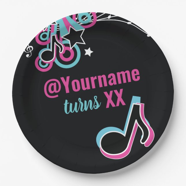 Pink & Blue Teen Dance Party Papierplatte Pappteller (Vorderseite)