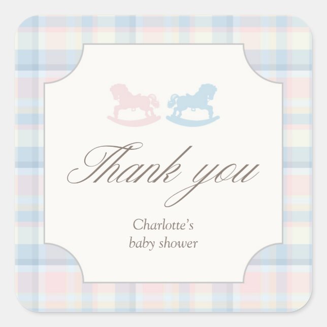 Pink Blue Thank you Square Gender Reveal Quadratischer Aufkleber (Vorderseite)