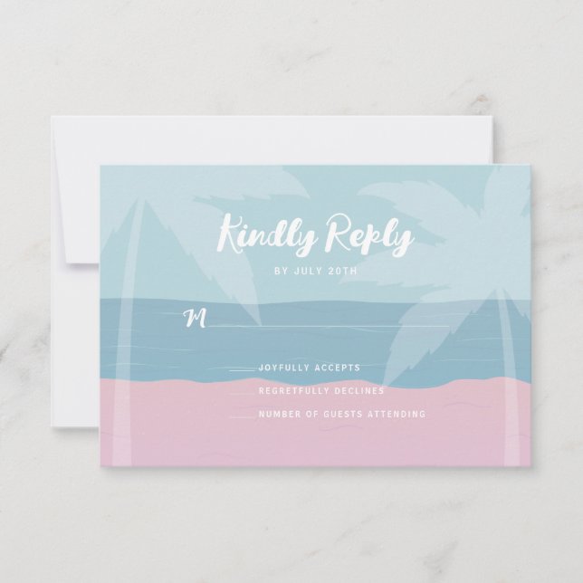 Pink Blue Tropical Beach Palm Trees Bat Mitzvah RSVP Karte (Vorderseite)