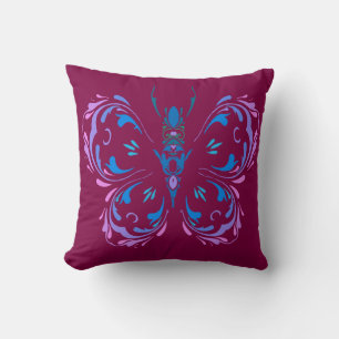 Pink Blue und Mauve Butterfly Cranberry Design Kissen