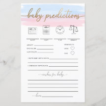 Pink Blue Watercolor Baby Predictions Game