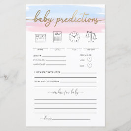 Pink Blue Watercolor Baby Predictions Game
