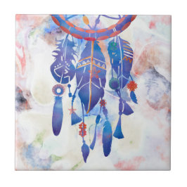 Pink Blue Watercolor Dreamcatcher Modern Boho Fliese