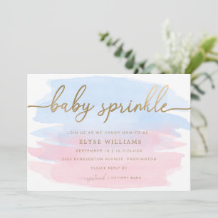 Pink Blue Watercolor Gold Baby Sprinkle Einladung