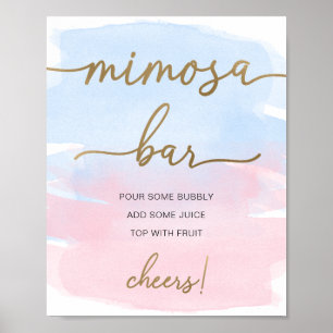 Pink Blue Watercolor Gold Mimosa Bar Sign Poster