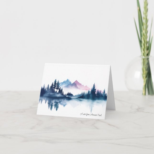 Pink & Blue Watercolor Mountains & Dark Pine Trees (Vorderseite)
