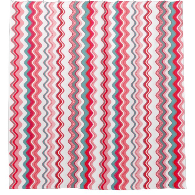 Pink Blue Wavy Zigzag Muster Duschvorhang (Vorderseite)