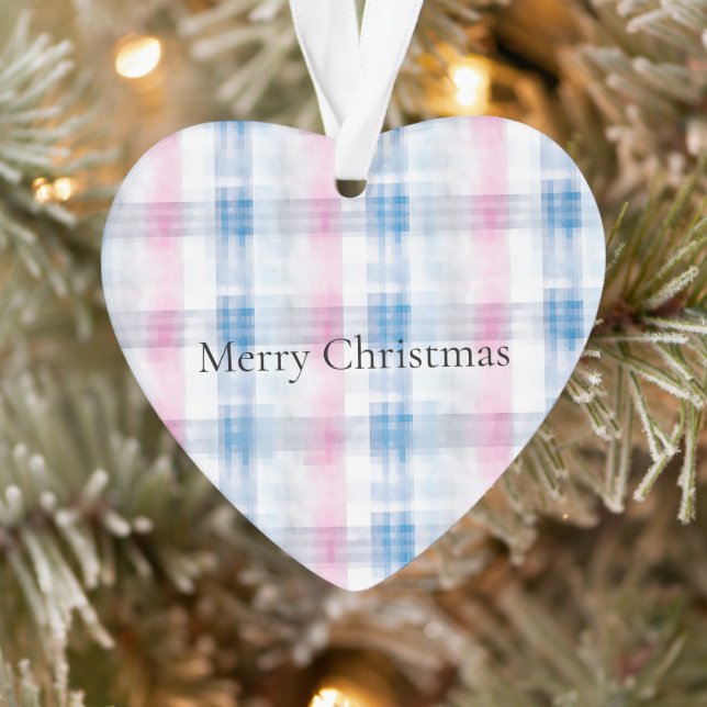 Pink Blue White Plaid Stripes Christmas Ornament (Baum)