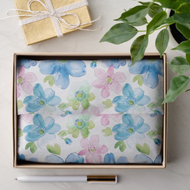 Pink Blue White Plaid Stripes Floral Birthday Seidenpapier (Geschenk)