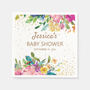 Pink Blue Yellow Baby Dusche Gold Glitzer Weiß Serviette