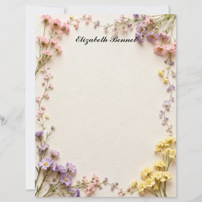 Pink Blue Yellow Dried Flowers Stationery Paper (Vorderseite)