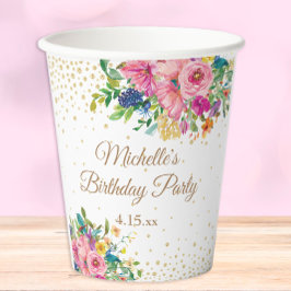 Pink Blue Yellow Floral Geburtstagsparty Pappbecher