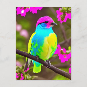Pink Blue Yellow Green Fantasy Bird Postcard Postkarte