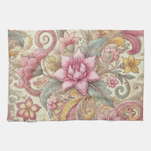 Pink Blue Yellow Indonesian Batik Boho Watercolor Geschirrtuch
