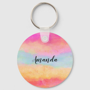Pink Blue Yellow Rainbow Abstract Stripes Schlüsselanhänger