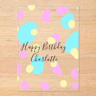 Pink blue yellowhappy birthday kids shapes abstrac acryleinladungen