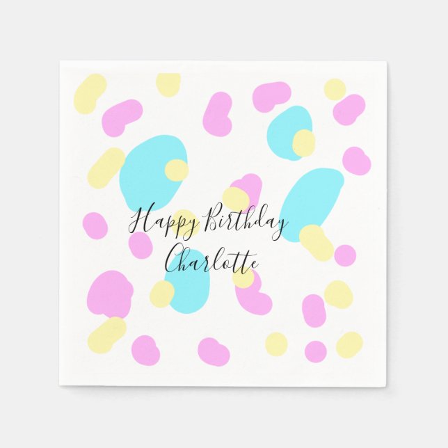 Pink blue yellowhappy birthday kids shapes abstrac serviette (Vorderseite)