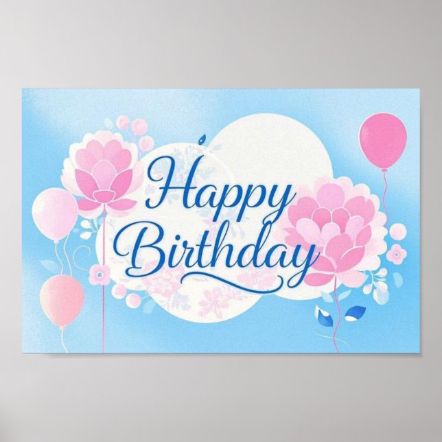 Pink bluebirthday luxuriös elegant extravagant poster (Vorne)