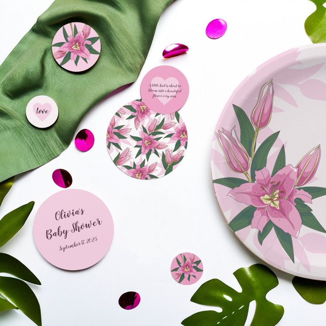 Pink blühende Liliendusche Konfetti (Pink Blooming Lily Baby Shower Confetti)