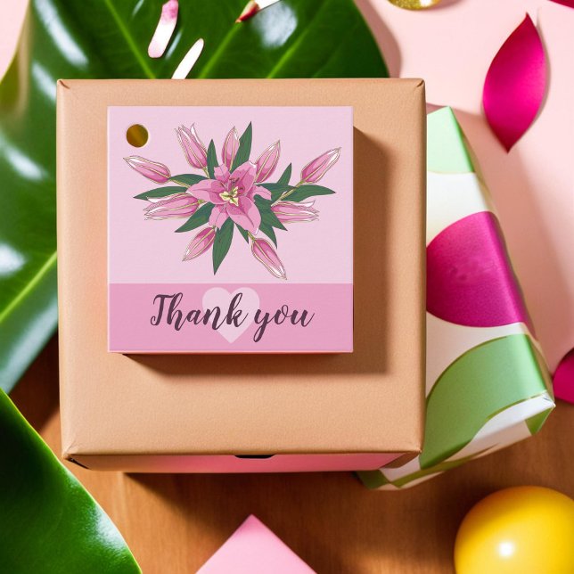 Pink blühende Lily Danke / Willkommen Geschenkanhänger (Pink Blooming Lily Thank you/ Welcome Favor Tags)