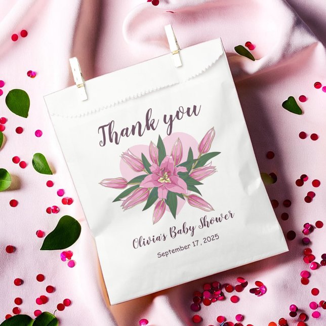 Pink blühende Lily Danke / Willkommen Geschenktütchen (Pink Blooming Lily Thank you/ Welcome Favor Bag)