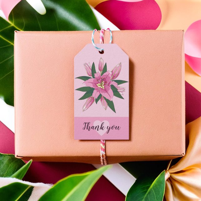 Pink blühende Lily Sweet Heart Danke, dass Sie die Geschenkanhänger (Pink Blooming Lily Sweet Heart Thank you Gift Tags)