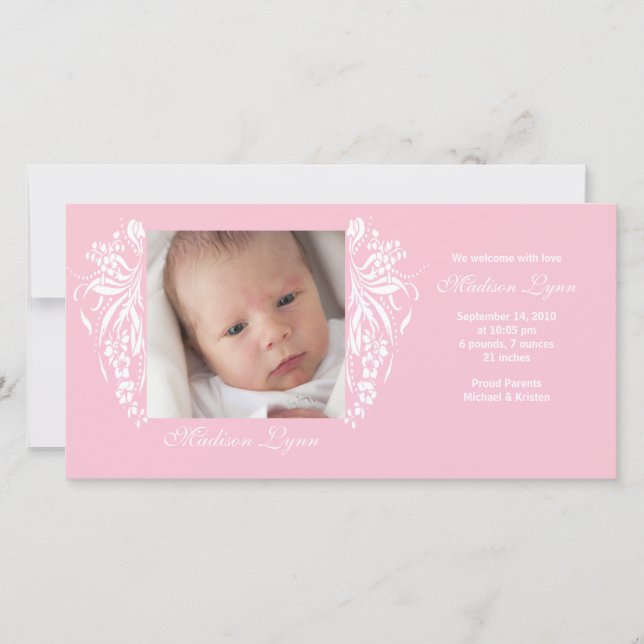 Pink Blüht Neugeborenenankündigung Ankündigung (Vorderseite)