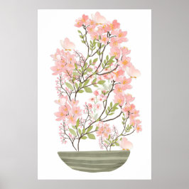 Pink Blume Bouquet und Vase, Werteaufkleber Poster