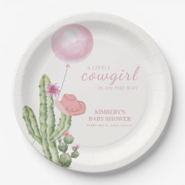 Pink Blume Cactus Balloon Cowgirl Babydusche Pappteller