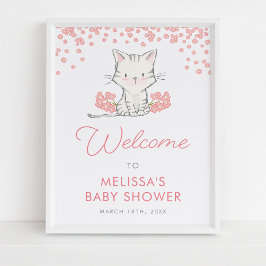 Pink Blume Kitten Girl Babydusche Begrüßung Poster