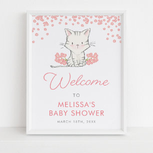 Pink Blume Kitten Girl Babydusche Begrüßung Poster