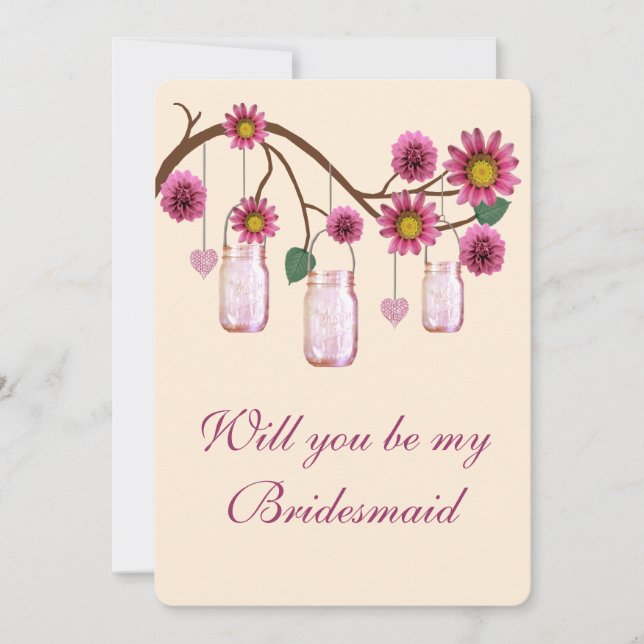 Pink Blume Mason Jars Bridesmaid Card Einladung (Vorderseite)