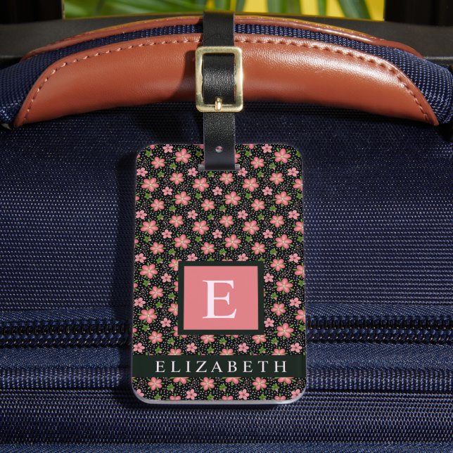 Pink-Blume mit Blütenfarbe für Schwarze Punkte Gepäckanhänger (Vorderseite Insitu 2)