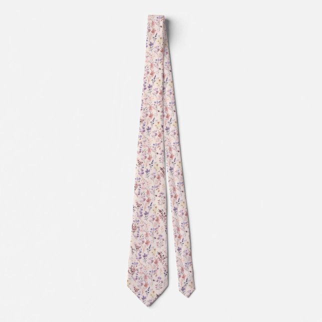 Pink-Blume Muster Cotattcore-Wildblumen Krawatte (Vorderseite)